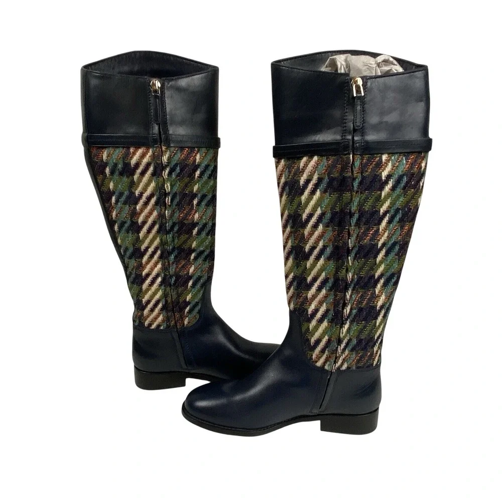 NWOB Tory Burch Miller Riding Boots Multicolor Tweed/Leather Size Women's 7M New